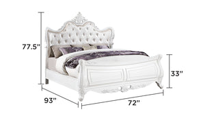 English Elm Opulence Queen Bed In Pearl White - Luxurious Velvet Tufted Headboard & Classic Carved Details B009S01366