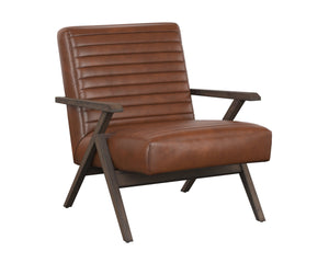 Sunpan Peyton Lounge Chair - Mid-Century Modern Design with Retro Flair and Distressed Brown Oak Frame Bravo Cognac