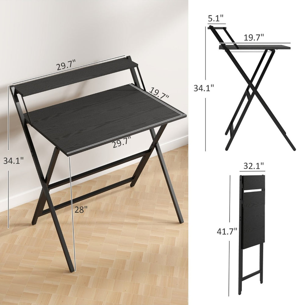 English Elm 32" Foldable Computer Desk with Built-in Monitor Shelf and Steel Frame for Small Spaces T3971P408445