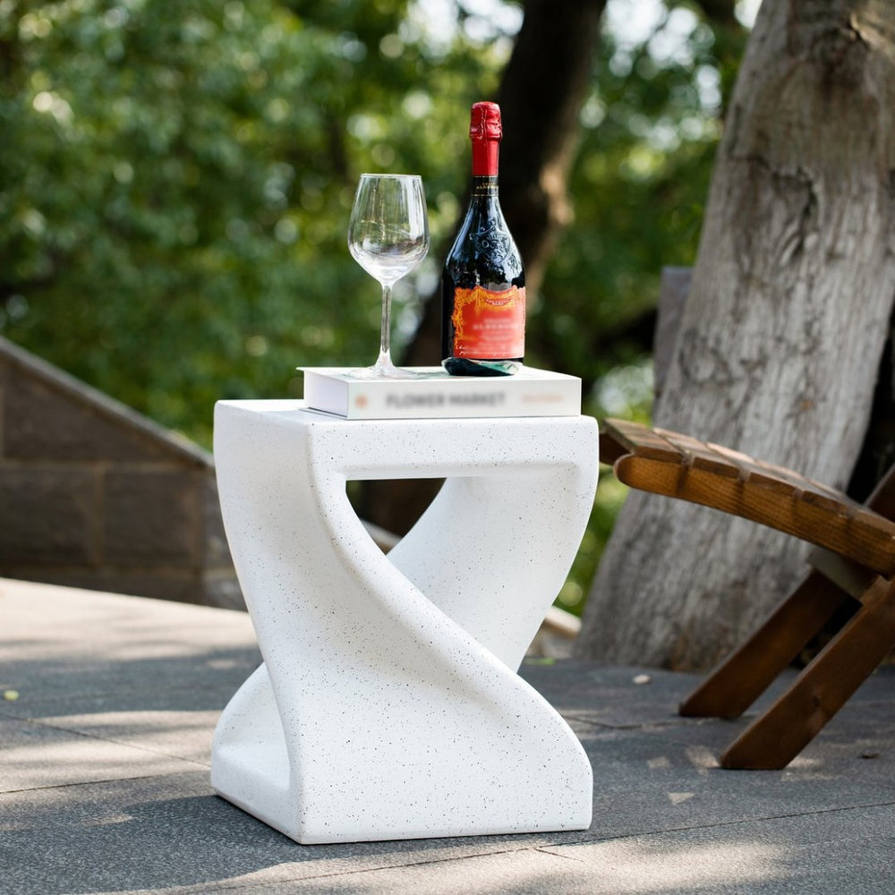 English Elm Outdoor Mgo Side Table Twisted Pedestal Terrazzo Speckled All Weather Patio End N765P382572G