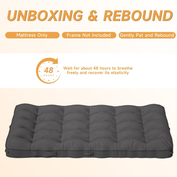 English Elm 8 Inch Foldable Corduroy Floor Mattress Full Size Sofa Bed Guest Sleeping Pad Light Gray T3210P477352