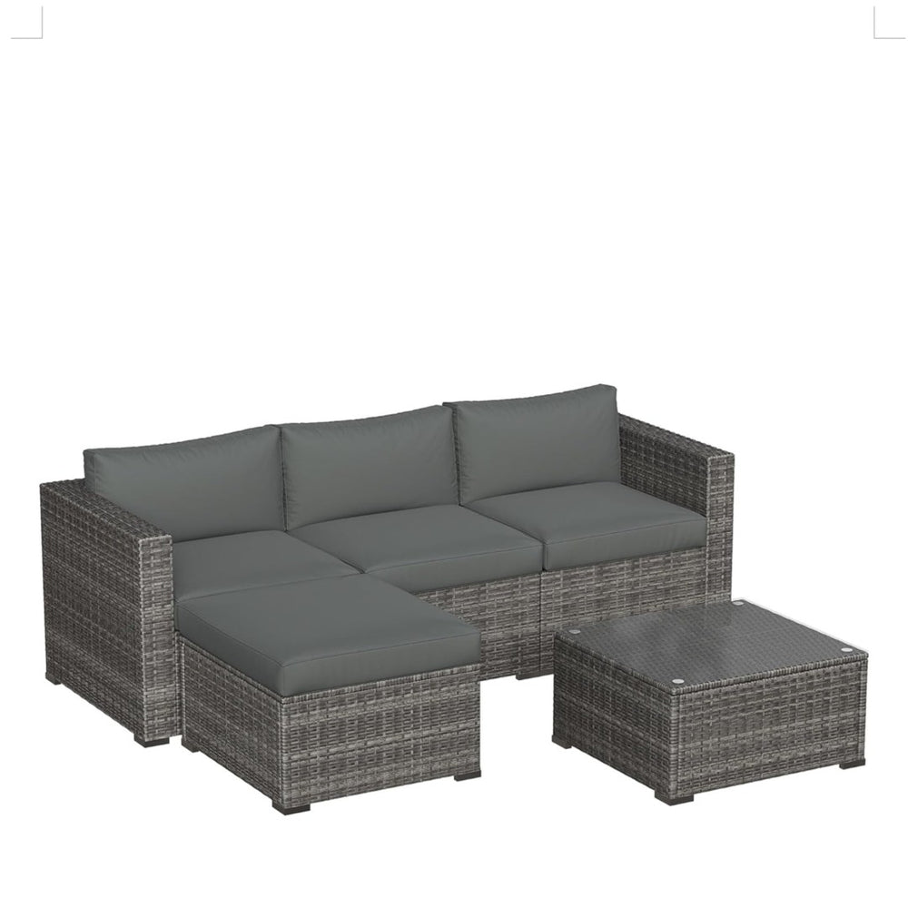 English Elm 5-piece Outdoor Modular Pe Rattan Wicker Patio Set with Tempered Glass Coffee Table Gray B082P455127