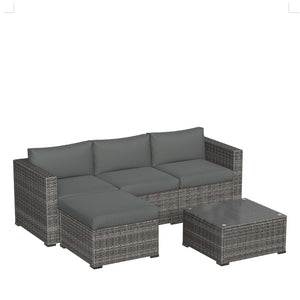 English Elm 5-piece Outdoor Modular Pe Rattan Wicker Patio Set with Tempered Glass Coffee Table Gray B082P455127