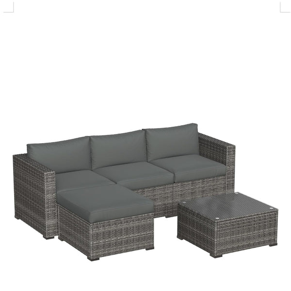 English Elm 5-piece Outdoor Modular Pe Rattan Wicker Patio Set with Tempered Glass Coffee Table Gray B082P455127