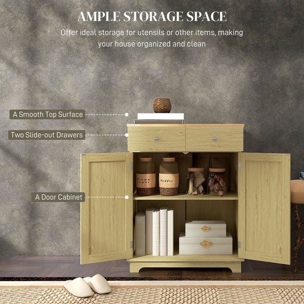 English Elm Homcom Sideboard With Rubberwood Countertop, Versatile Modern Kitchen Storage & Coffee Bar Cabinet W2225P217716