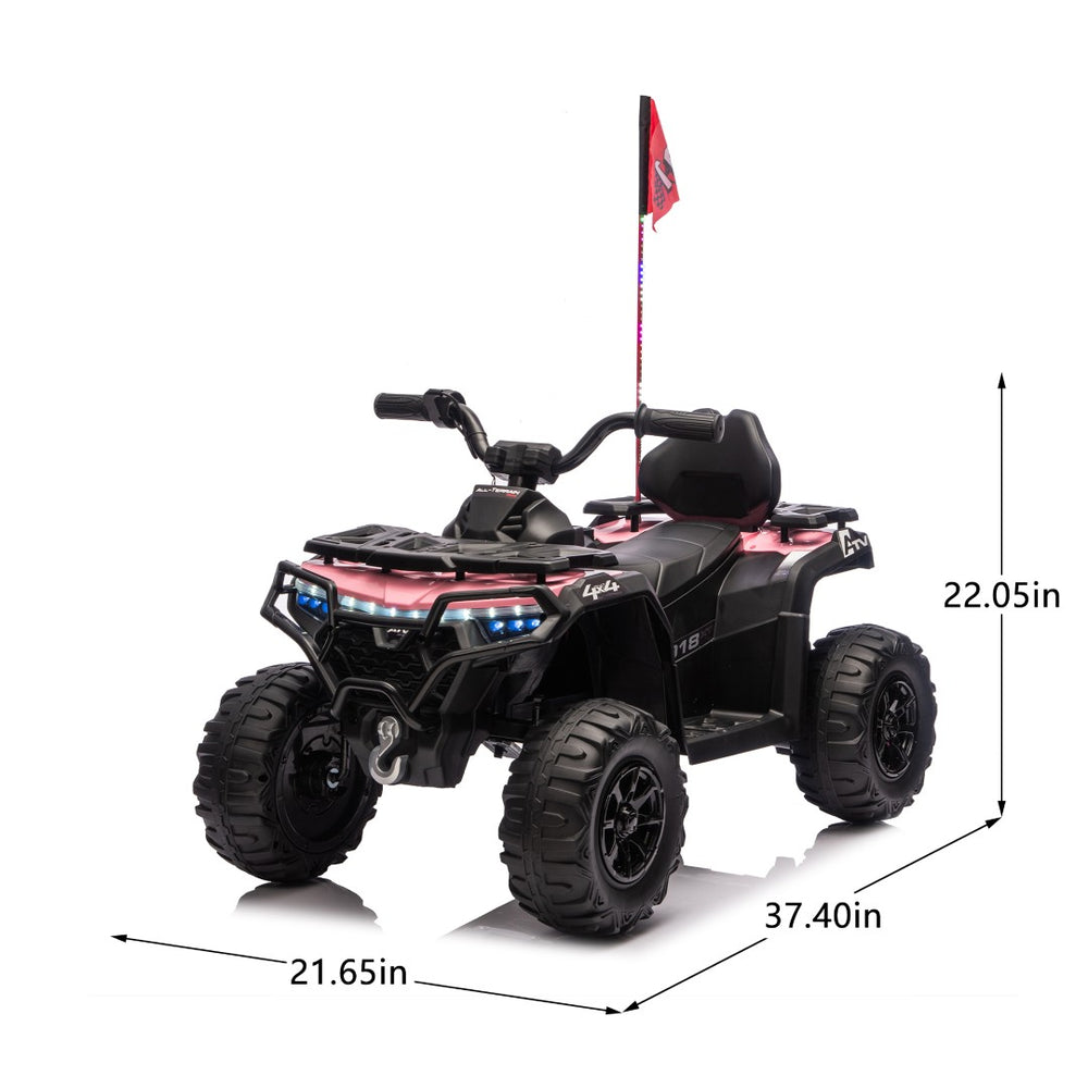 English Elm 24v Kids Electric Ride-on Atv with Dual Motors Bluetooth Led Lights and Flag Poles Pink W1578P305896