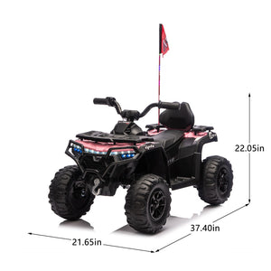 English Elm 24v Kids Electric Ride-on Atv with Dual Motors Bluetooth Led Lights and Flag Poles Pink W1578P305896
