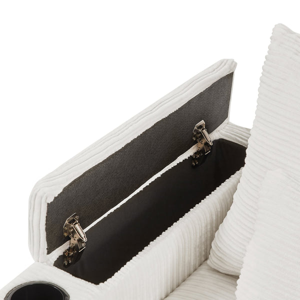 English Elm 95.3" Modular 3-Seater Sectional Sofa With Storage, Usb Ports, Cup Holders & Movable Ottoman, Beige N719S001612A