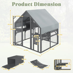English Elm Cat, Outdoor Wood Enclosure Multi-level Shelter with Platforms Resting Boxes Waterproof Canopy W1598S00039
