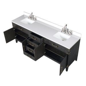 English Elm Black Oak Double Bath Vanity 84" With White Quartz Top, Chrome Faucet Set & Ample Storage Space B2731P260984