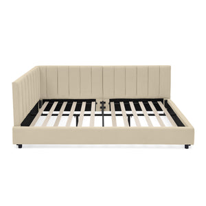 English Elm Full Size Upholstered Tufted Bed Frame - Stylish Velvet Sofa Bed With Armrests For Ultimate Comfort W487S00330