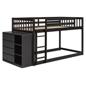 English Elm Twin Over Bunk Bed with Four Storage Drawers Open Shelving Kids Bedroom Espresso LT000167AAP-1