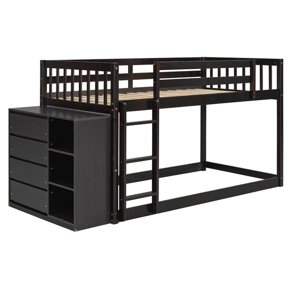 English Elm Twin Over Bunk Bed with Four Storage Drawers Open Shelving Kids Bedroom Espresso LT000167AAP-1