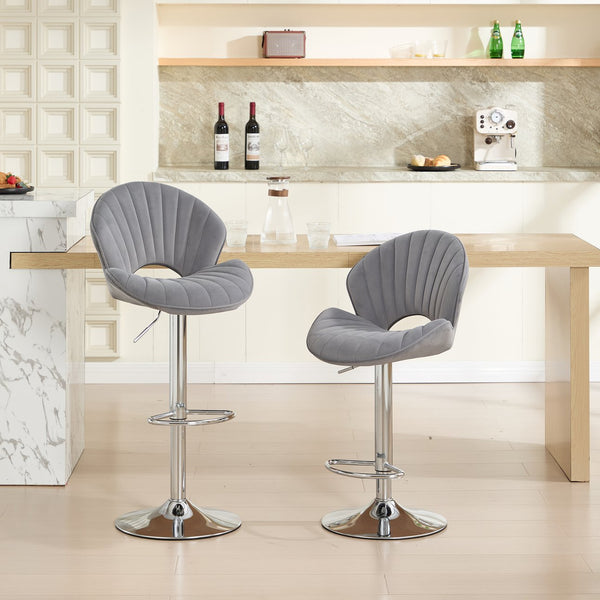 English Elm Bar Stools modern adjustable swivel counter chairs with back and footrest, chrome base for kitchen pub gatherings Grey W1249P386235