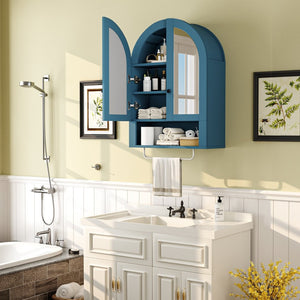English Elm Wall Mounted Arched Cabinet Tempered Glass Doors Led Lighting Adjustable Shelves Bathroom Turquoise T3210P471558