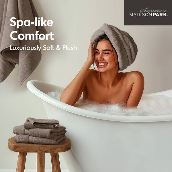 JLA Home Madison Park Signature - Ultra-Soft 100% Cotton Towels with 800 GSM Plush Pile, Antimicrobial Finish and Oeko-Tex Safety Mocha MPS73-441