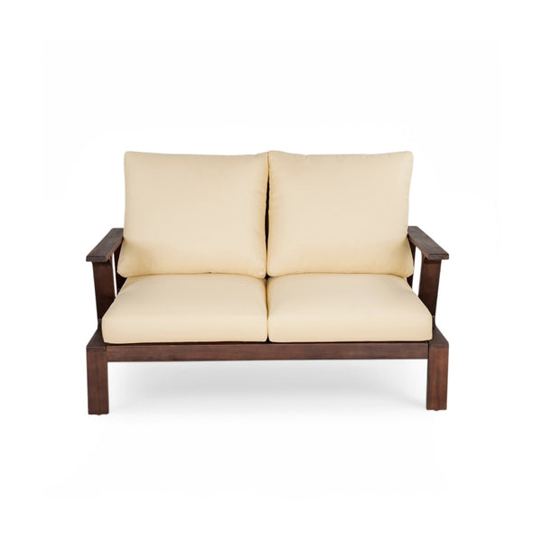 English Elm 2 Piece Acacia Wood Outdoor Sofa Set with Coffee Table and Weather Resistant Cushions Beige,Dark Brown N719P246159D
