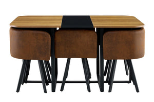 English Elm 7-piece Modern Dining Set Suede Upholstered Chairs Wood Grain Melamine Table W3875S00110