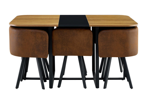 English Elm 7-piece Modern Dining Set Suede Upholstered Chairs Wood Grain Melamine Table W3875S00110