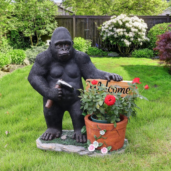 English Elm Outdoor Bear Planter Sculpture Hand Painted Resin Yard Statue for Garden Pathways W5398P455474