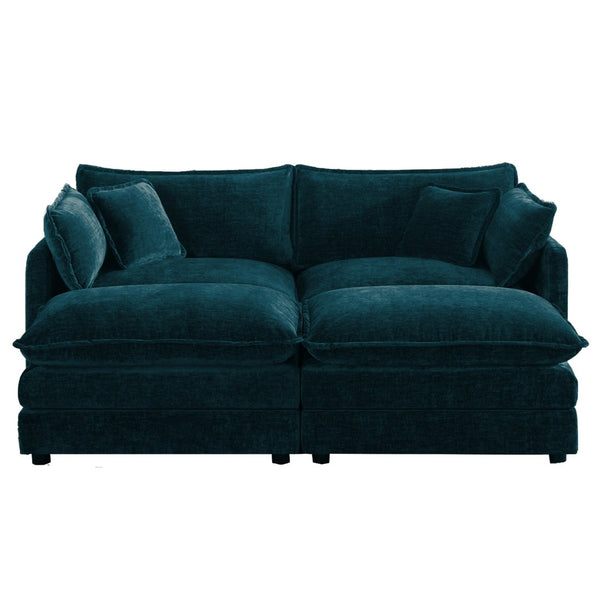 English Elm 4 Piece Modular Sectional Sofa Set Blue Chenille Living Room Seating with Ottomans W714S00595
