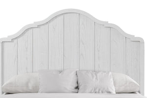 English Elm Teen Full Bed Cement Finish Solid Wood & MDF, Arched Plank Headboard, White Mindi Veneer, Sturdy Elegance B2699S00097