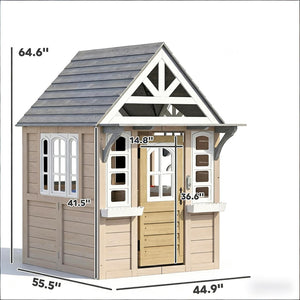 English Elm Backyard Fir Wood Kids Playhouse with Plant Boxes Retro Windows and Rain Resistant Roof T3971P491775