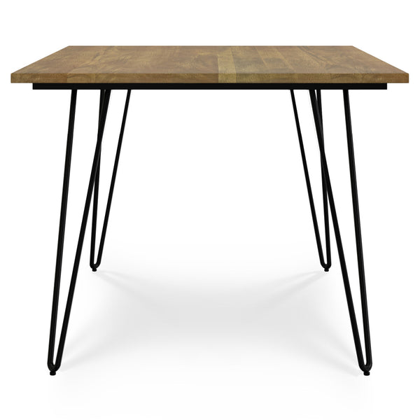 English Elm Hunter Modern Industrial Dining Table 66x40 in Solid Mango Wood Top with Black Hairpin Legs, Durable Finish Light Brown B136P203505