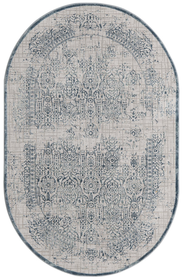 Unique Loom Aberdeen Stanhope Machine Made Border Rug Blue, Gray/Ivory 5' 3" x 8' 0"