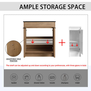 English Elm 72 Inch Freestanding Bathroom Vanity With Black Ceramic Sink, Soft-Close Doors & Ample Storage W999S00324