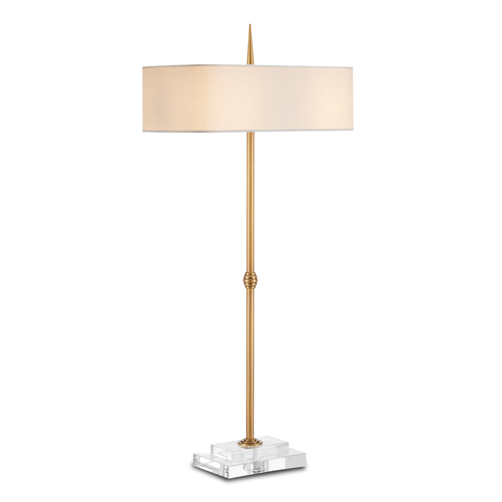 Caldwell Antique Brass Table Lamp with Bone Linen Shade - Elegant Design for Classic Interiors