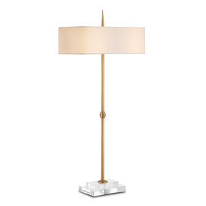 Caldwell Antique Brass Table Lamp with Bone Linen Shade - Elegant Design for Classic Interiors