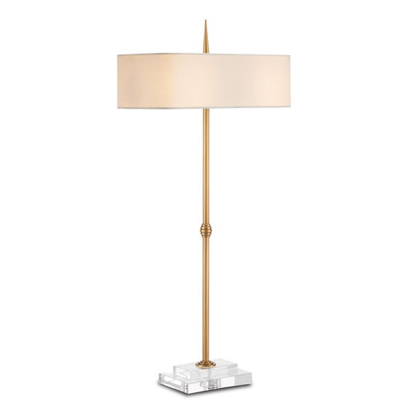 Caldwell Antique Brass Table Lamp with Bone Linen Shade - Elegant Design for Classic Interiors