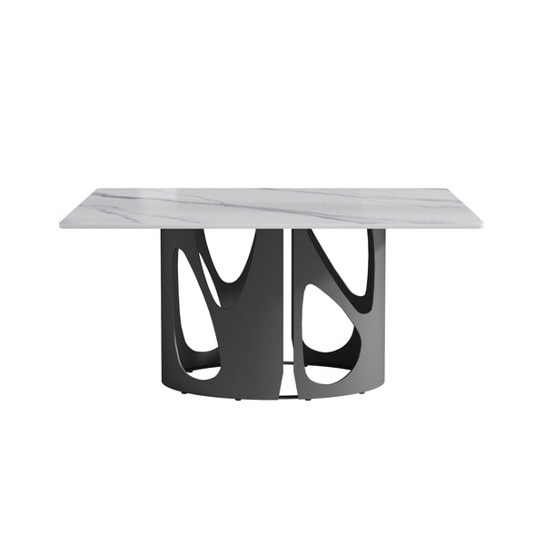 English Elm 63" Modern Sintered Stone Dining Table With Black Iron Legs - Seats 6, Scratch & Stain Resistant W1535S00435