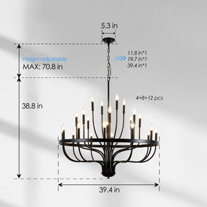 English Elm 39.3 Inch Wood Wagon Wheel Chandelier with Seeded Glass Shades 20-light Farmhouse W5008P464942
