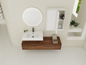 English Elm 60-Inch Wall-Mounted Vanity With Molded Resin Sink, 2 Side Cabinets & 3 Soft-Close Drawers For Storage W999S00285