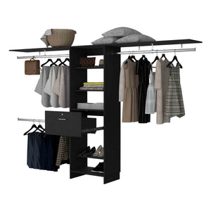 English Elm Broncos Black Single Drawer Closet Organizer with Multiple Shelves, 118"W Coverage, Spacious Storage B128S00081