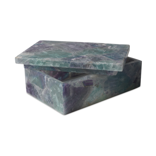 Fluorite Decorative Box - Iridescent Stone Storage with Unique Color Variations for Modern Spaces