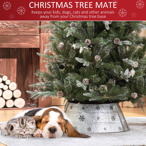 English Elm HOMCOM Steel Christmas Tree Collar Ring Skirt Cover for 7.5ft Trees, Durable Powder-Coated Guard, 26" x 9" Silver W2225P229117