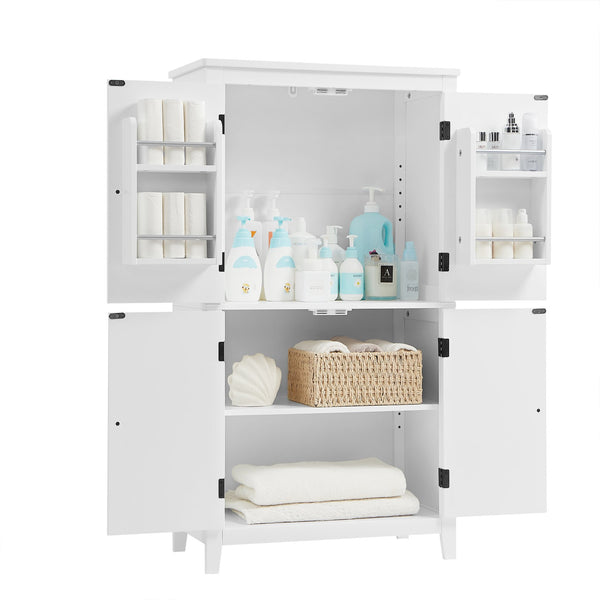 English Elm Elegant Bathroom Floor Storage Cabinet with 4 Doors, Adjustable Shelves, Anti-Tip Design, 28"L x 15"W White N725P188461K