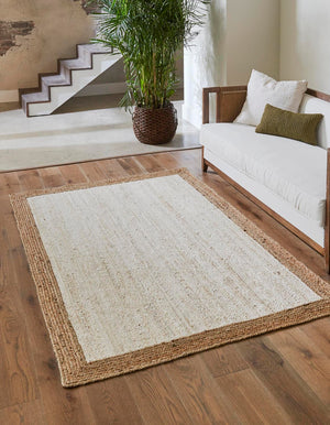 Unique Loom Braided Jute Goa Hand Braided Border Rug White, Natural 9' 0" x 12' 2"