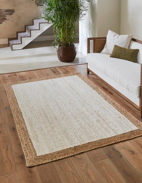 Unique Loom Braided Jute Goa Hand Braided Border Rug White, Natural 9' 0" x 12' 2"
