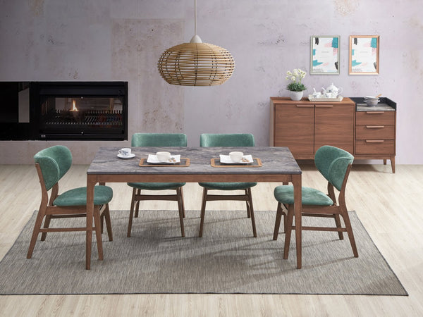 English Elm Bevis Modern 5-Piece Walnut Dining Set with Gray Marble-Look Top and Plush Upholstered Side Chairs Green,Walnut 68 L x 40 W x 6 H B2726S00557