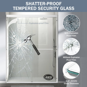 English Elm 56" Semi-frameless Bypass Shower Door Tempered Glass White Aluminum Walk-in W1920S00201