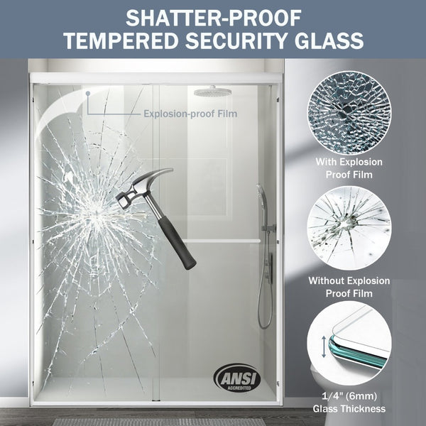 English Elm 56" Semi-frameless Bypass Shower Door Tempered Glass White Aluminum Walk-in W1920S00201