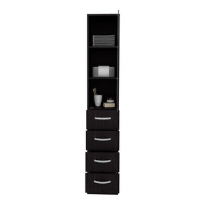 English Elm Linen Cabinet Epic Black — Tall Engineered Wood Bathroom Storage with Glass Door, 3 Shelves & 3 Drawers B092S00293