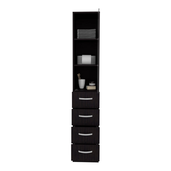 English Elm Linen Cabinet Epic Black — Tall Engineered Wood Bathroom Storage with Glass Door, 3 Shelves & 3 Drawers B092S00293