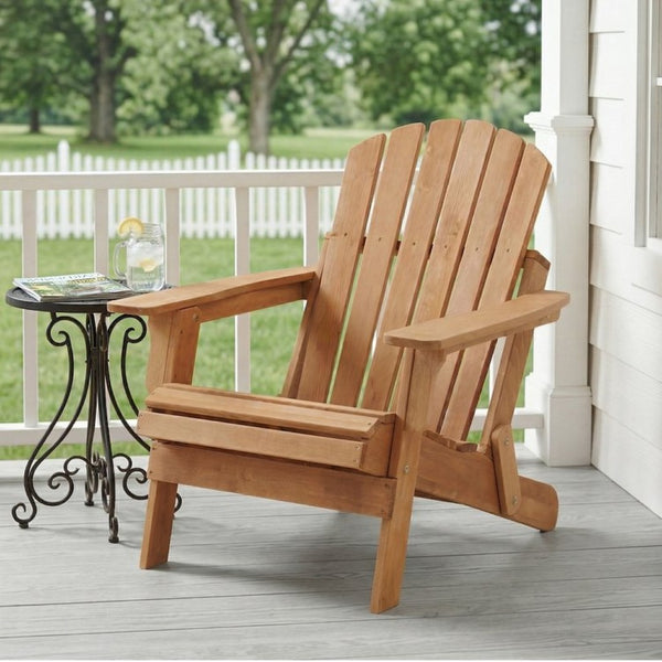 English Elm Oversize Hemlock Wood Folding Adirondack Chair for Porch Poolside Patio Backyard W2640P307500