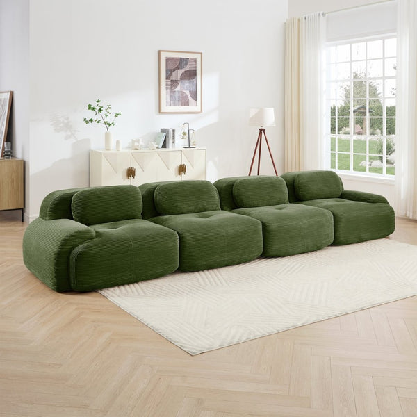 English Elm 4-seat Modular Corduroy Sectional Sofa Low Profile Ergonomic Living Room Seating Olive Green W714S01261