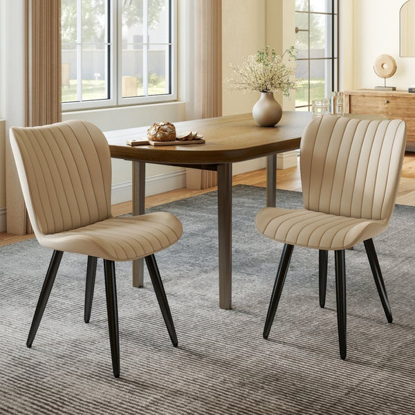 English Elm Set of 2 Armless Faux Leather Dining Chairs with Cushioned Seats and Metal Legs Cream W3316P426939